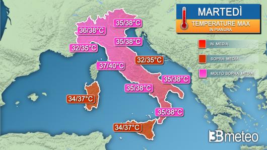 Temperature massime martedì