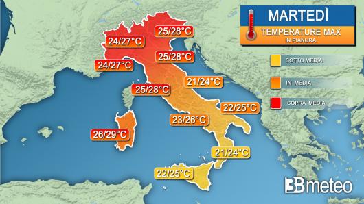 Temperature massime martedì