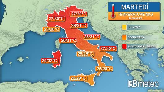 Temperature massime martedì