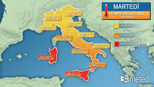 Temperature massime martedì