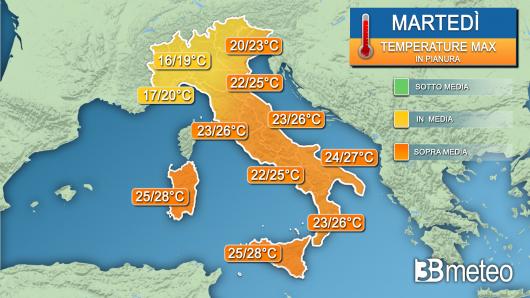 Temperature massime martedì