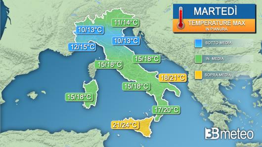 Temperature massime martedì