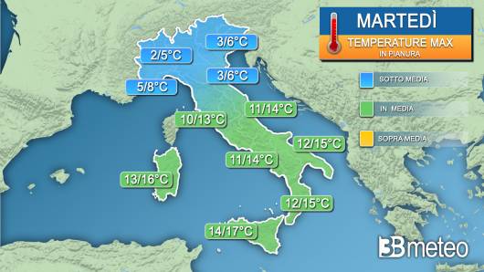 Temperature massime martedì