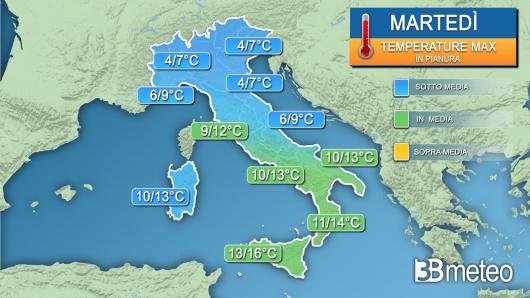 Temperature massime martedì