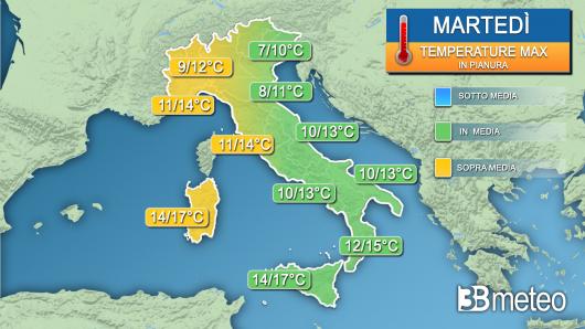 Temperature massime martedì