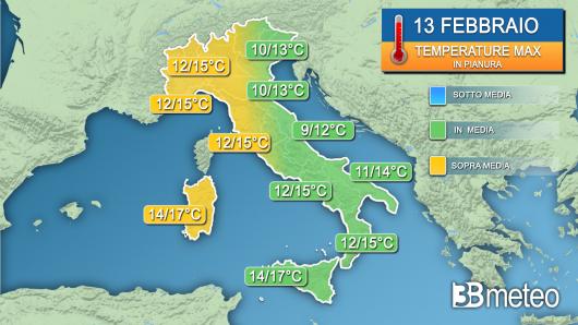 Temperature massime martedì