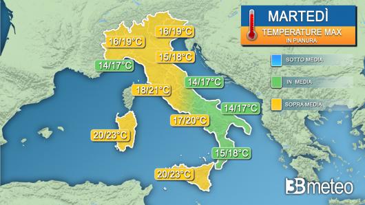 Temperature massime martedì