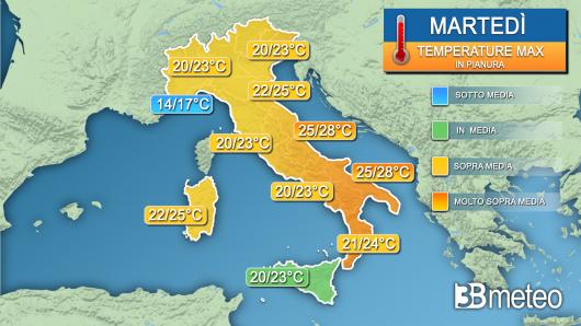 Temperature massime martedì