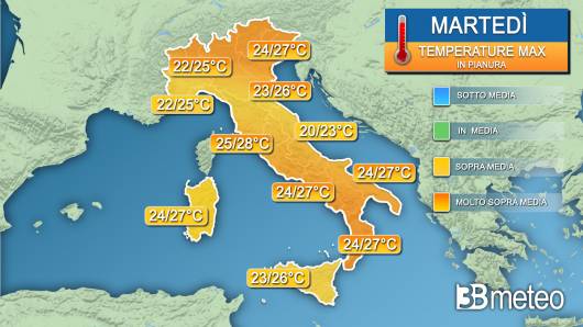 Temperature massime martedì