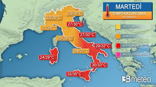 Temperature massime martedì