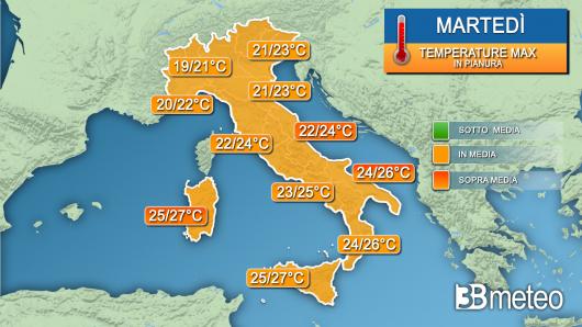 Temperature massime martedì