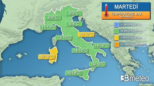 Temperature massime martedì