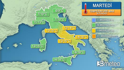 Temperature massime martedì