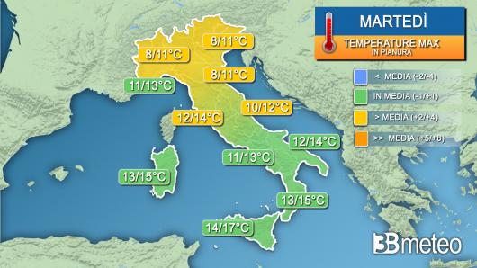 Temperature massime martedì