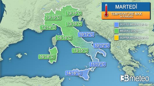 Temperature massime martedì