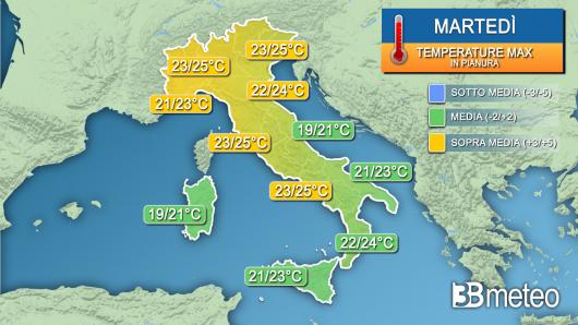 Temperature massime martedì