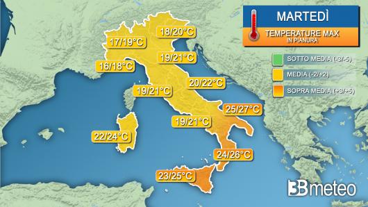 Temperature massime martedì