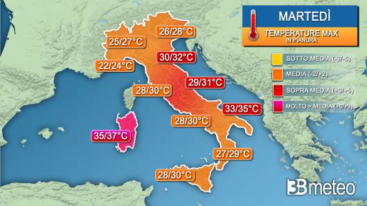  Temperature massime martedì