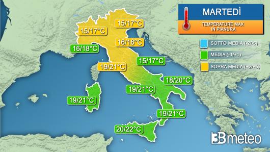 Temperature massime martedì