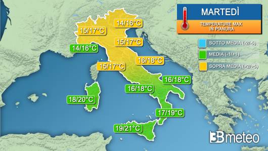 Temperature massime martedì