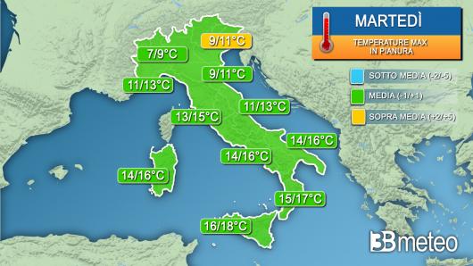 Temperature massime martedì