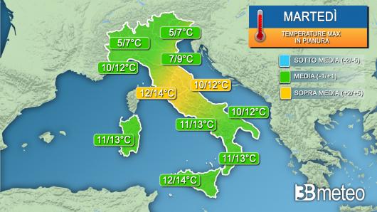Temperature massime martedì
