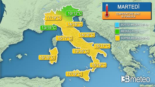 Temperature massime martedì