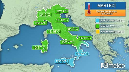 Temperature massime martedì