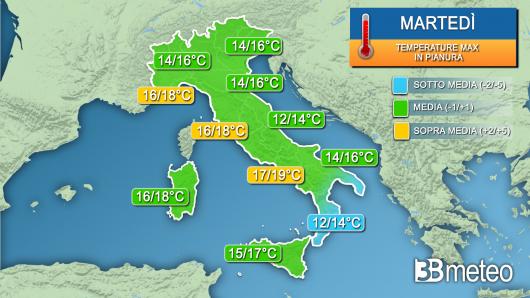Temperature massime martedì