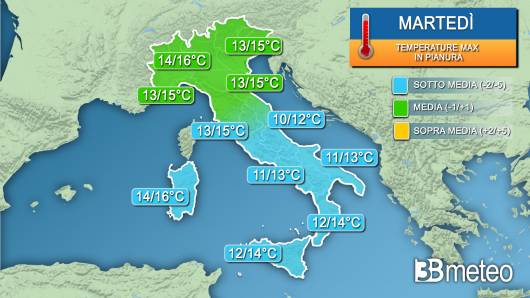 Temperature massime martedì