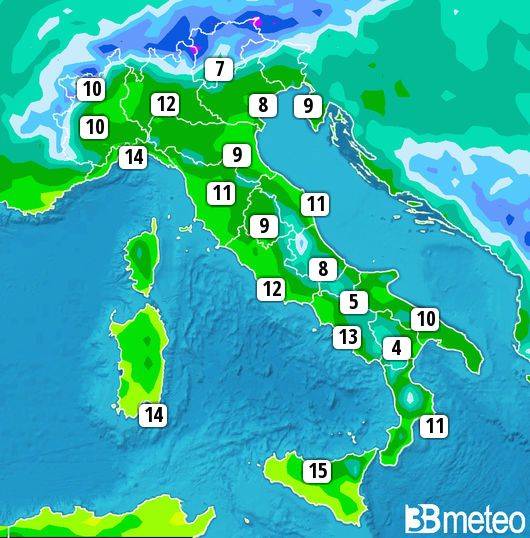 Temperature massime martedì