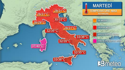 Temperature massime martedì (da confermare)