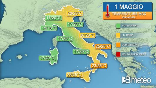 Temperature massime mercoledì 1 maggio