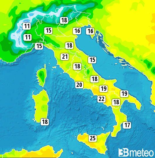 Temperature massime Mercoledì 11 Aprile