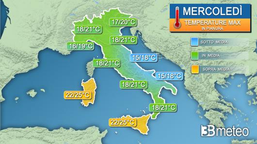 Temperature massime mercoledì 26