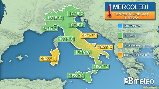 Temperature massime mercoledì 3 aprile