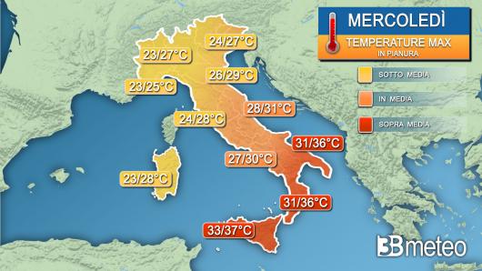 Temperature massime mercoledì