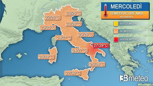 Temperature massime mercoledì