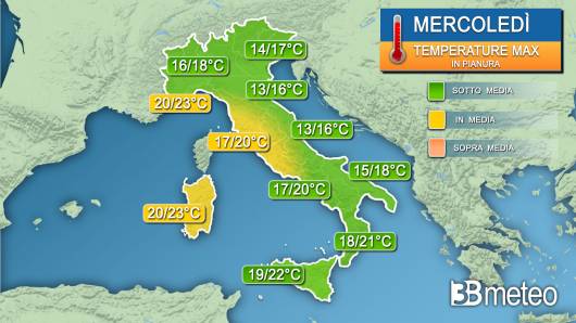 Temperature massime mercoledì