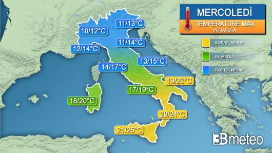 Temperature massime mercoledì