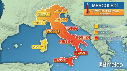 Temperature massime mercoledì
