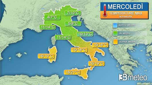 Temperature massime mercoledì