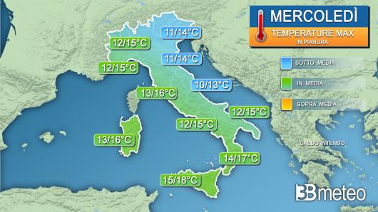 Temperature massime mercoledì