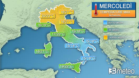 Temperature massime mercoledì