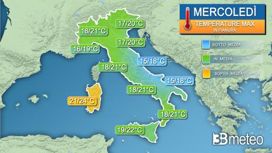 Temperature massime mercoledì