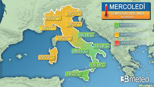 Temperature massime mercoledì