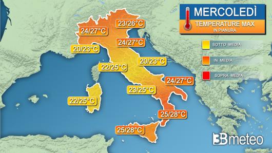 Temperature massime mercoledì