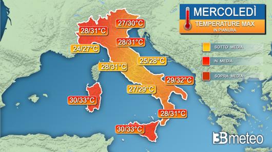 Temperature massime mercoledì