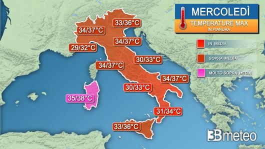 Temperature massime mercoledì