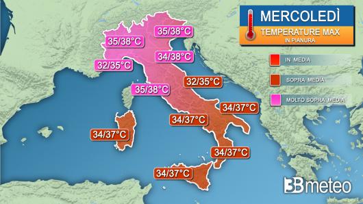 Temperature massime mercoledì